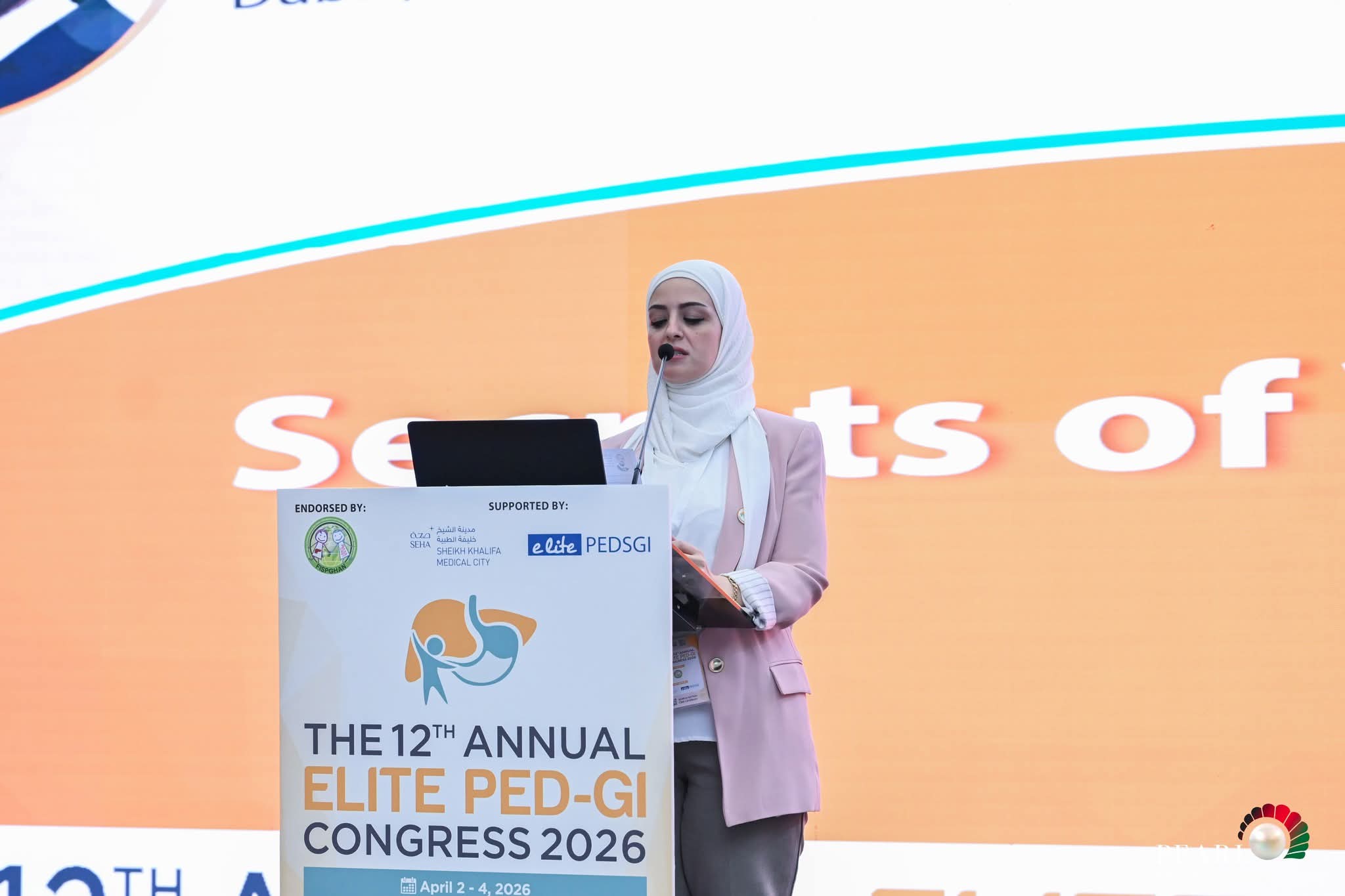 Dr. Raghad speaking at the Elite Ped-GI Congress 2026
