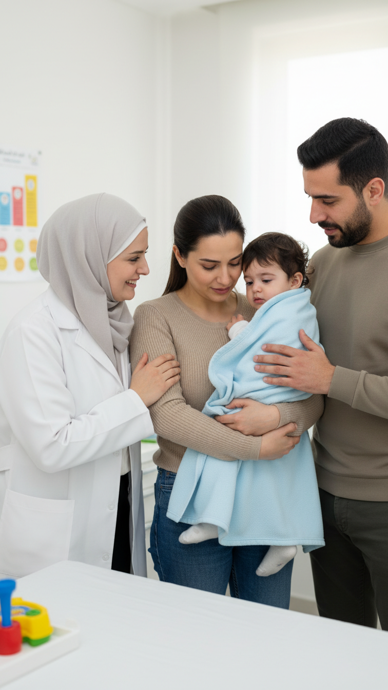Dr. Raghad Aboualkhir with a patient family